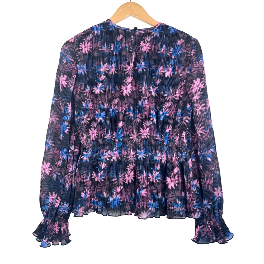 Ganni‎ Pleated Georgette Floral Peplum Blouse crinkle preppy chic sz S
